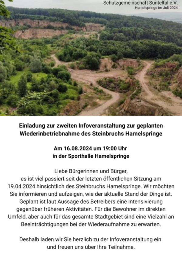 Einladung zur Infoveranstaltung am 16. August 2024 in der Sporthalle Hamelspringe